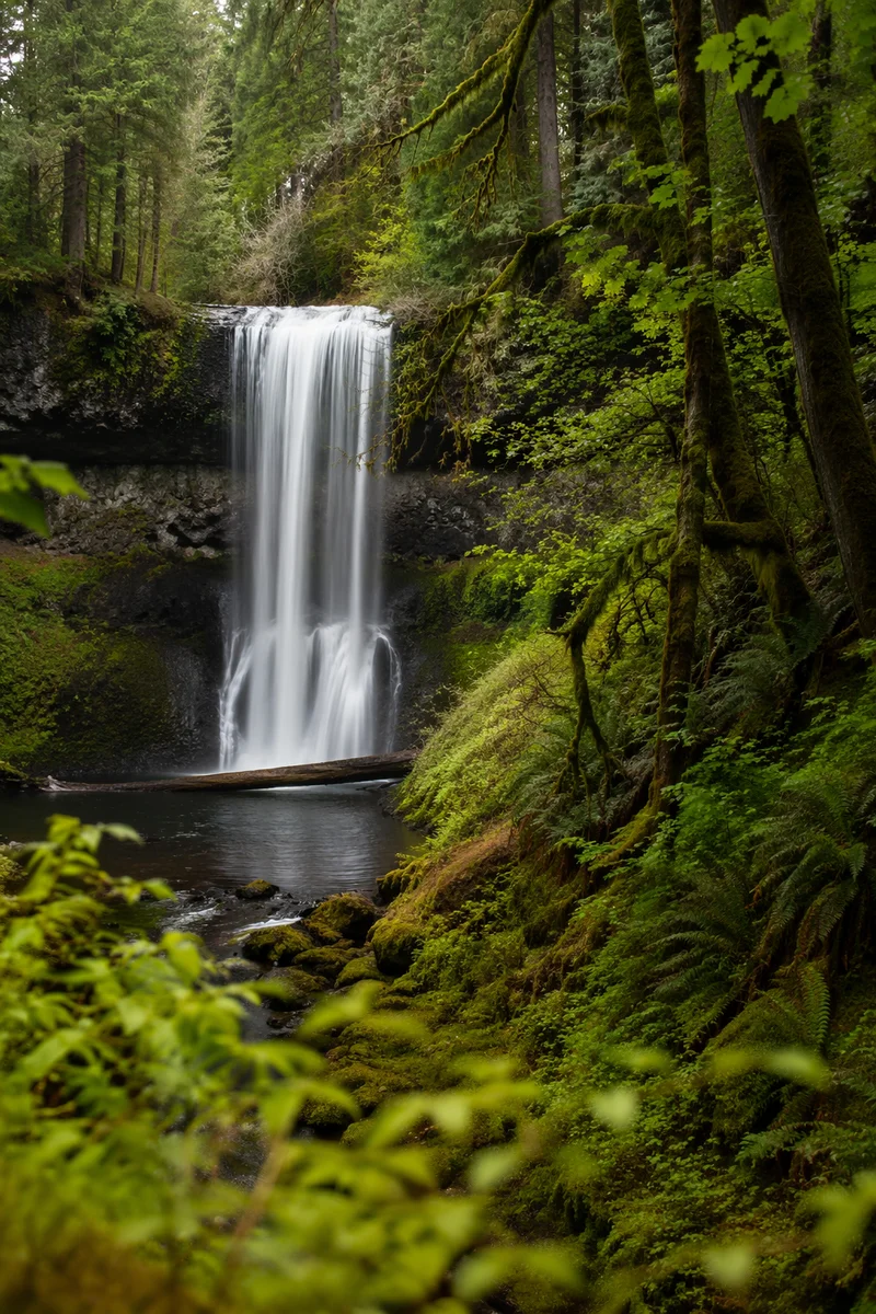 Secluded Evergreen Waterfall in Peaceful Forest