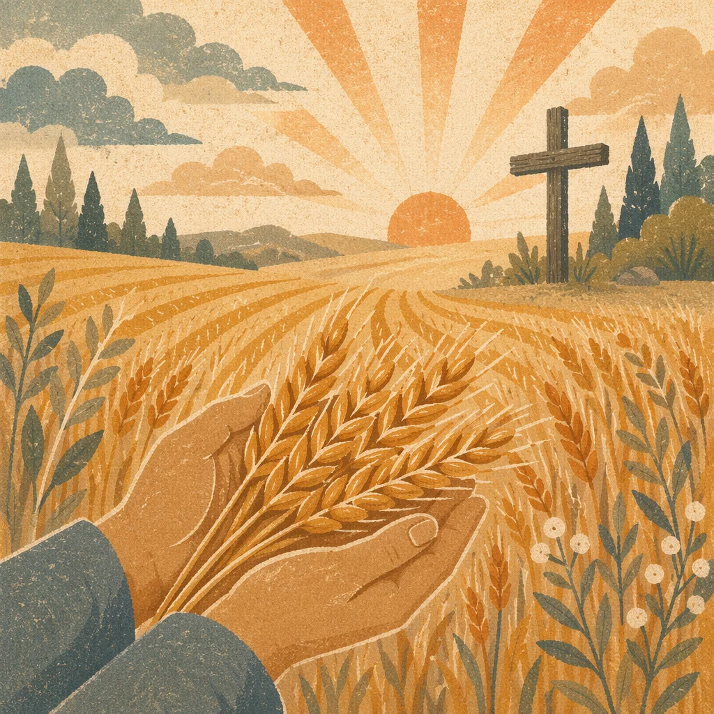 Golden Wheat Harvest at Dawn Cross