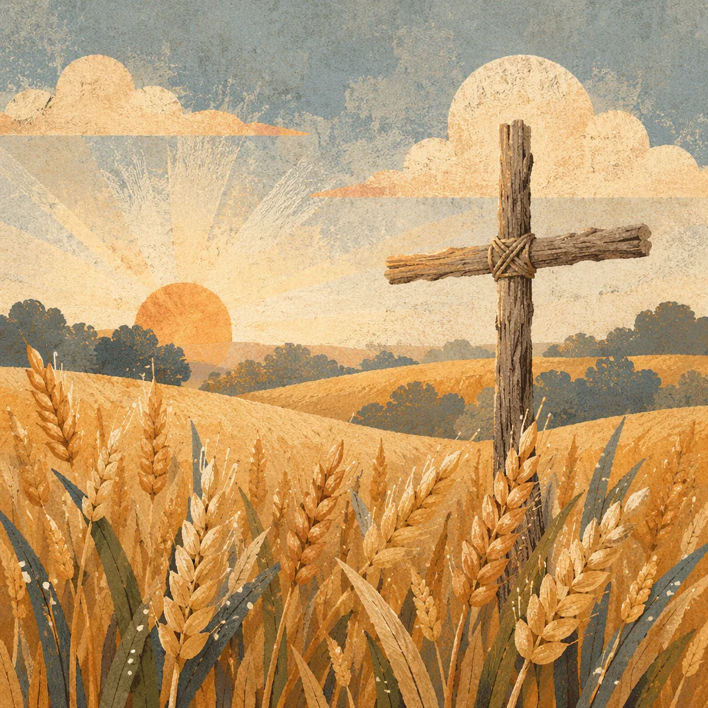 Golden Wheat Field Cross at Sunrise