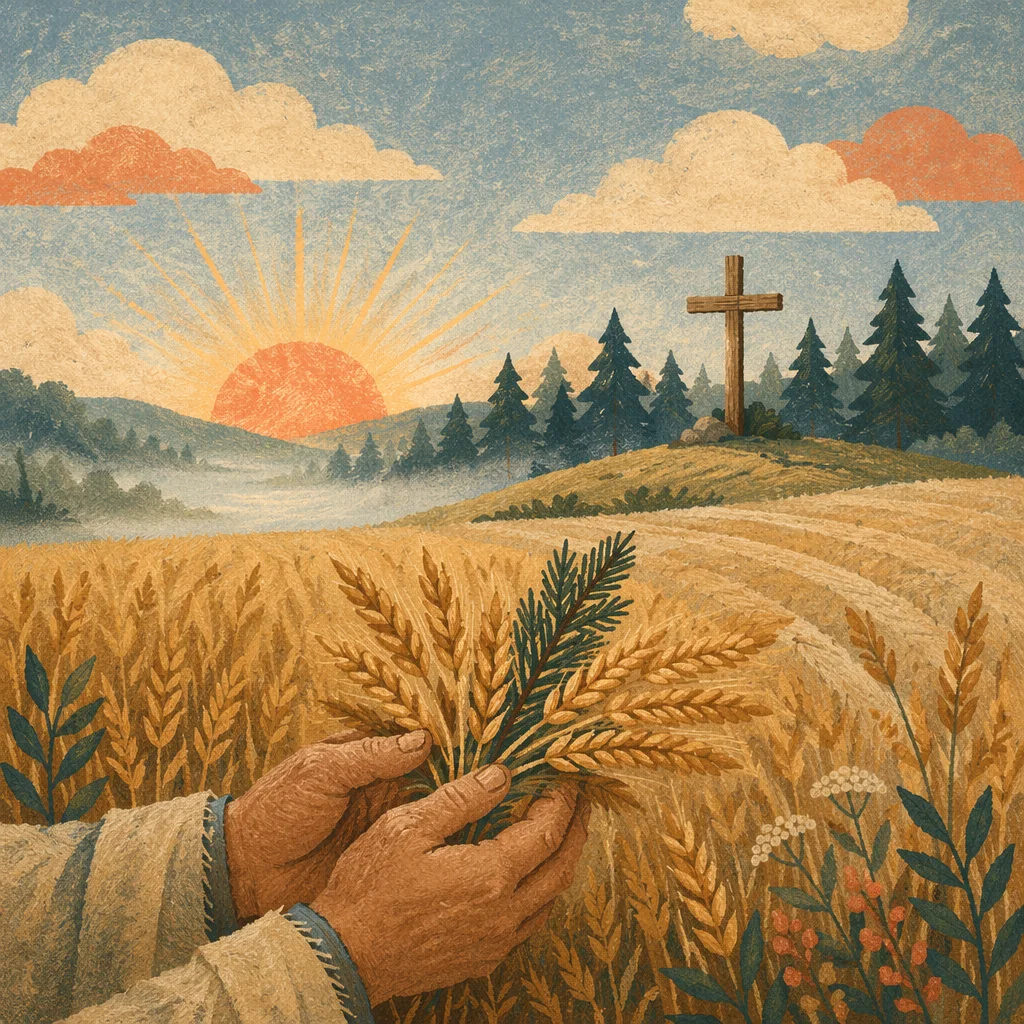 Golden Wheat Harvest with Evergreen Hope