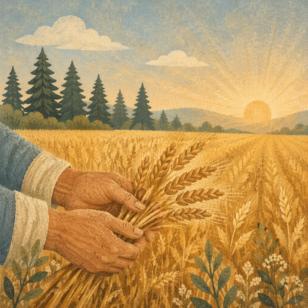 Golden Wheat Harvest with Evergreen Faith