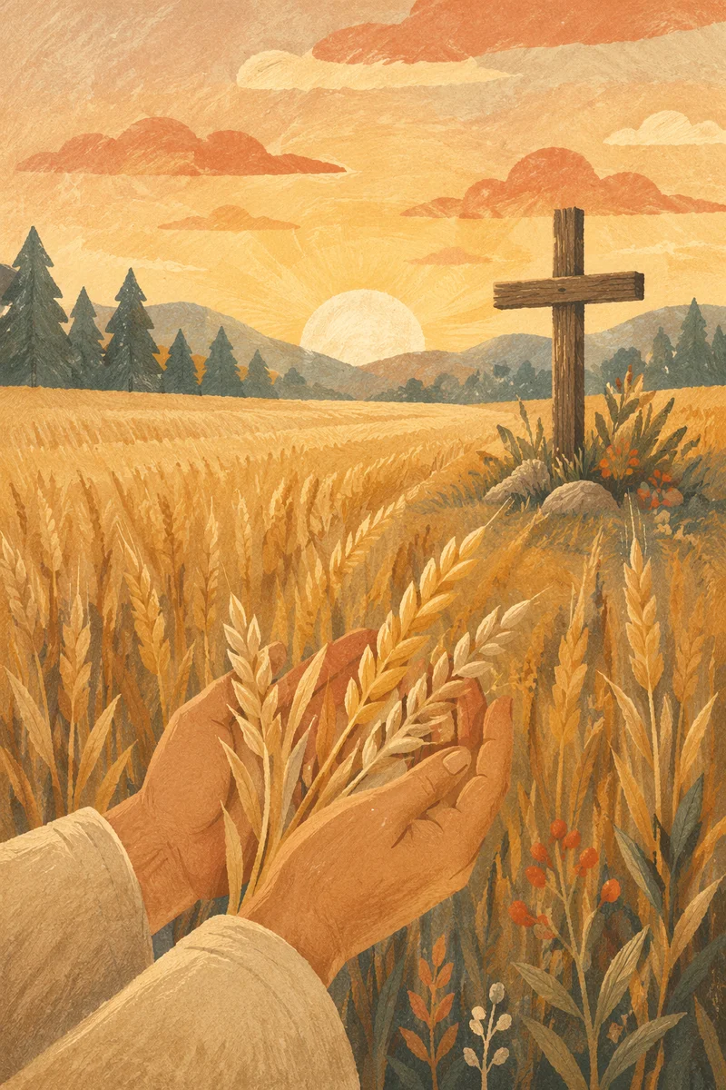 Golden Wheat Harvest with Rustic Cross