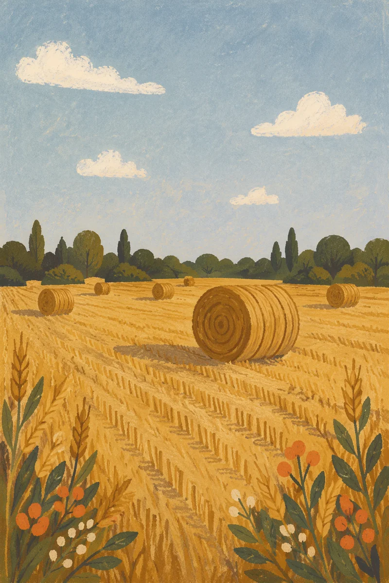Golden Wheat Field with Hay Bales