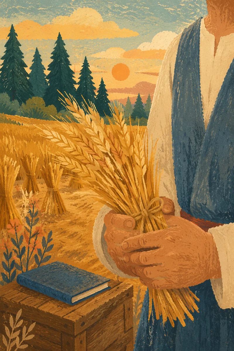 Golden Wheat Harvest Beside Evergreen Pines