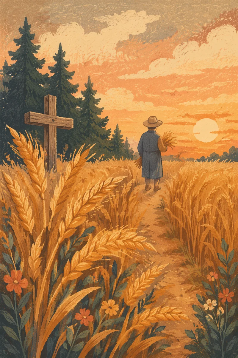 Golden Wheat Harvest with Evergreen Cross