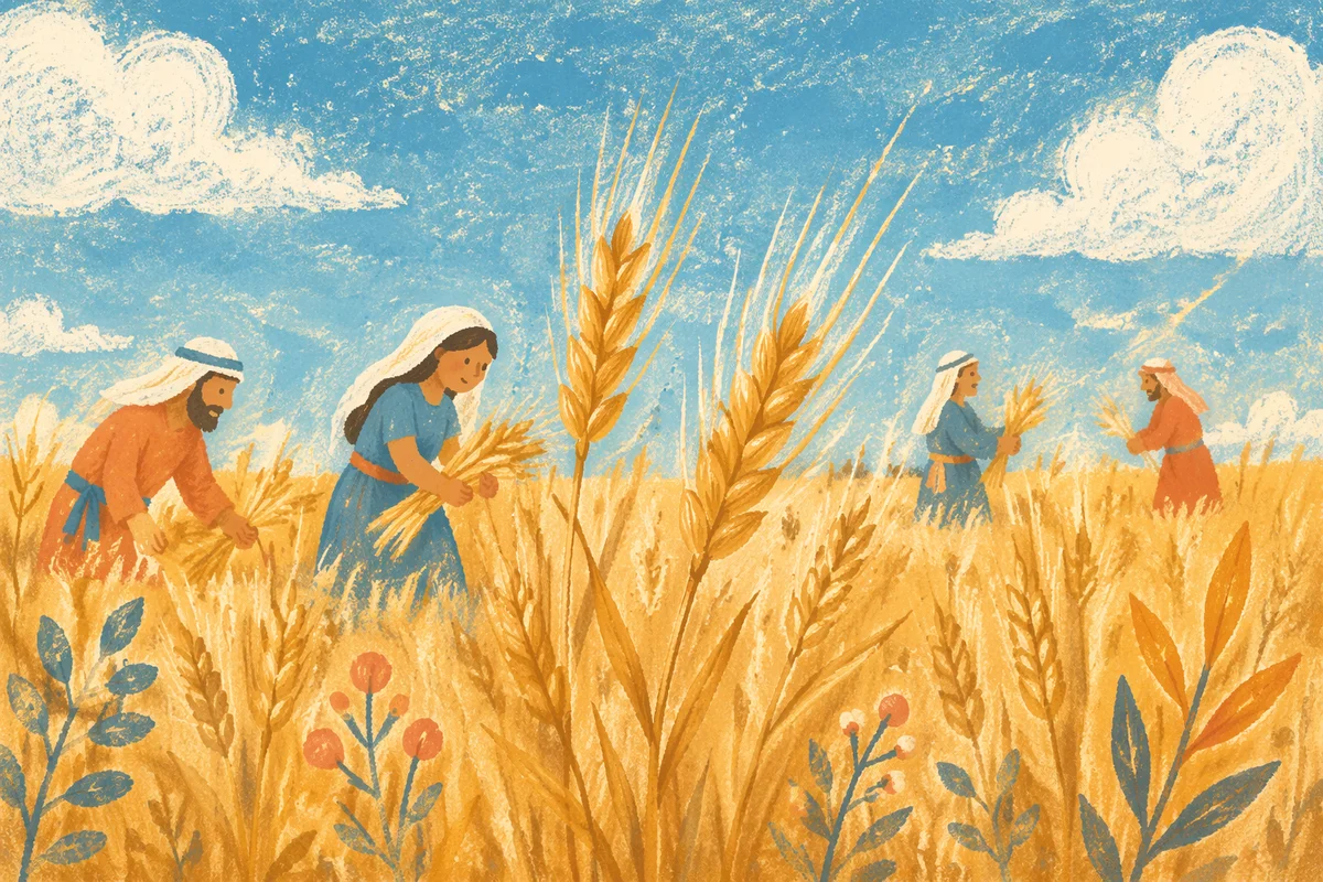 Golden Wheat Harvest Under Turquoise Sky