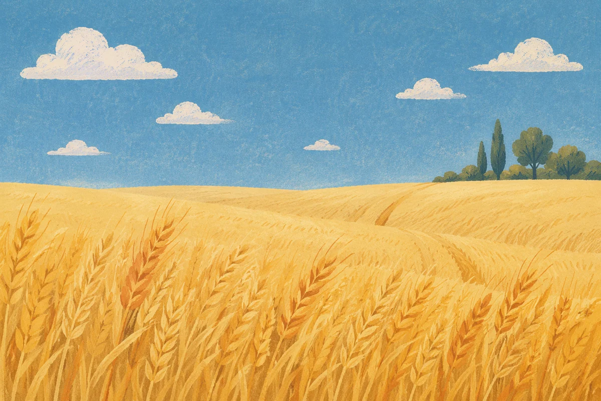 Golden Wheat Harvest Under Clear Blue Sky