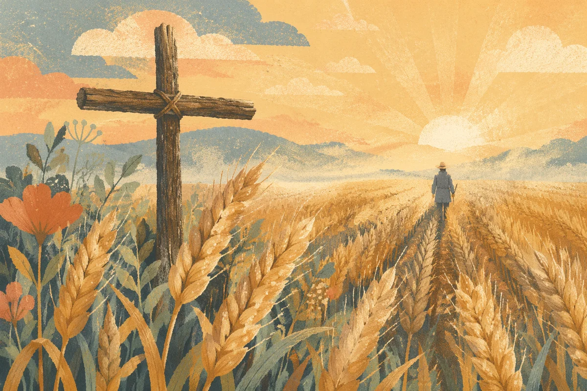 Golden Wheat Harvest With Rustic Cross