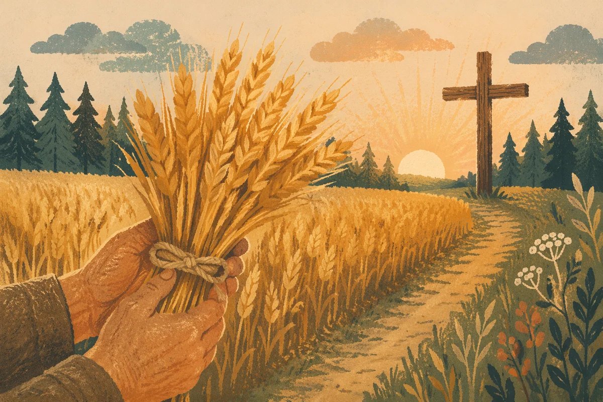 Golden Wheat Harvest with Wooden Cross