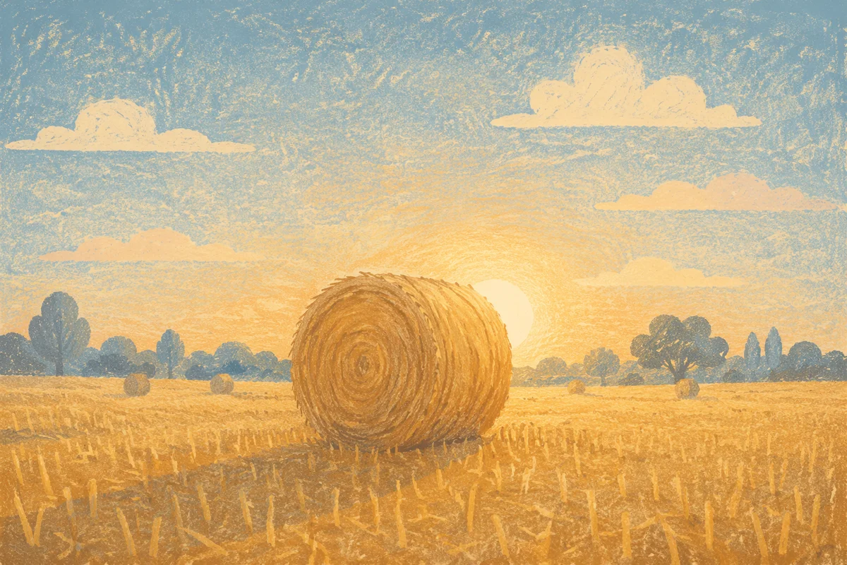 Golden Wheat Field Hay Bale at Sunset