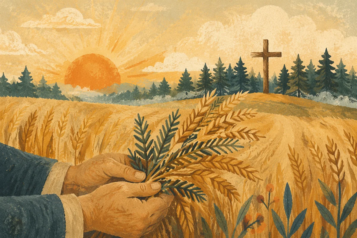 Golden Wheat Harvest with Evergreen Cross