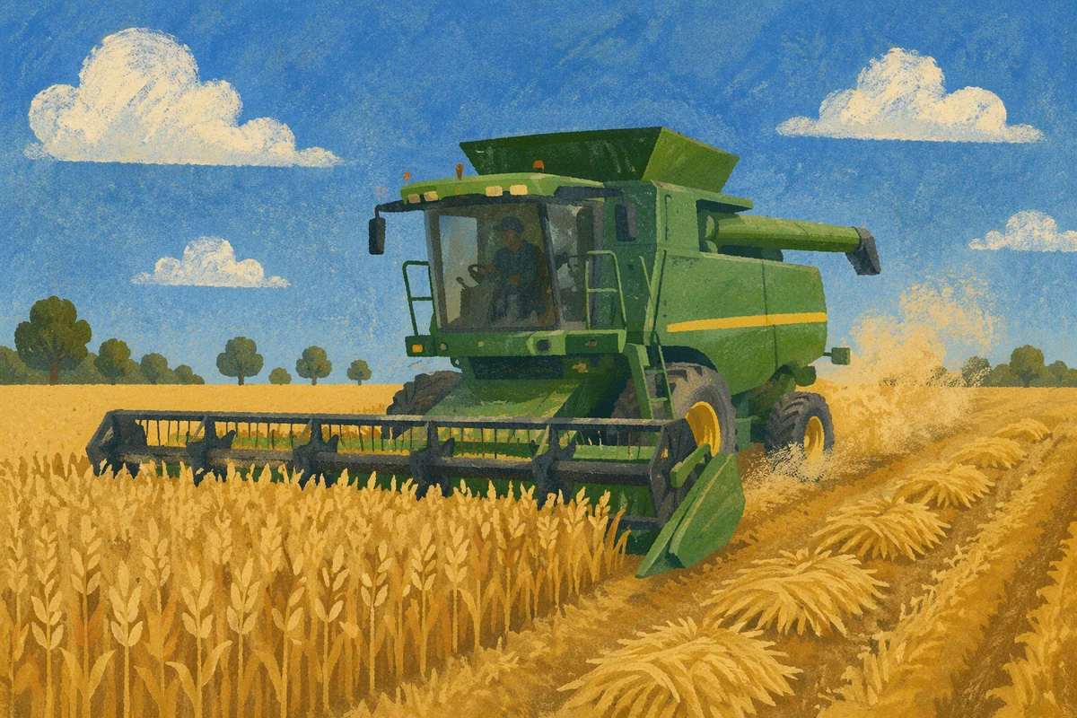 Golden Wheat Harvest With Green Combine