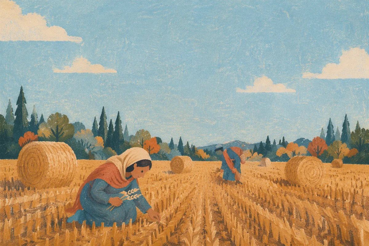 Golden Wheat Harvest Beneath Evergreen Horizon