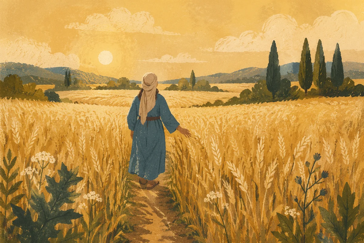 Golden Wheat Harvest by Evergreen Pines