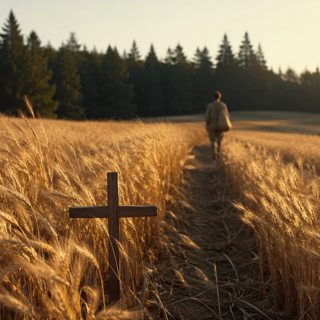 Golden Wheat Harvest with Evergreen Horizon