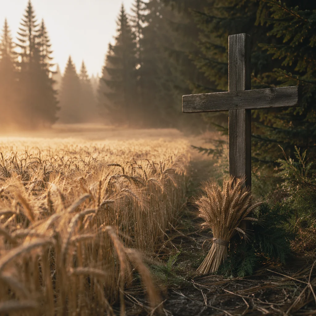 Golden Wheat Harvest Cross by Evergreens