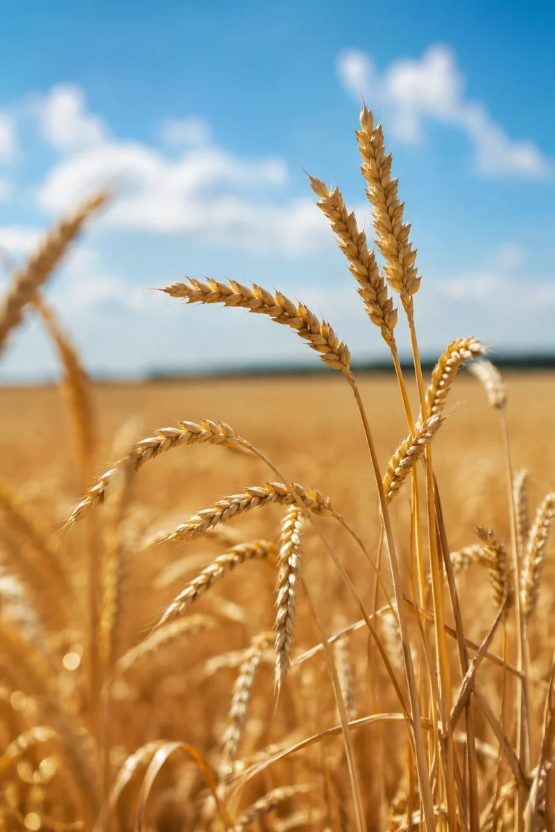 Golden Wheat Harvest Under Blue Sky