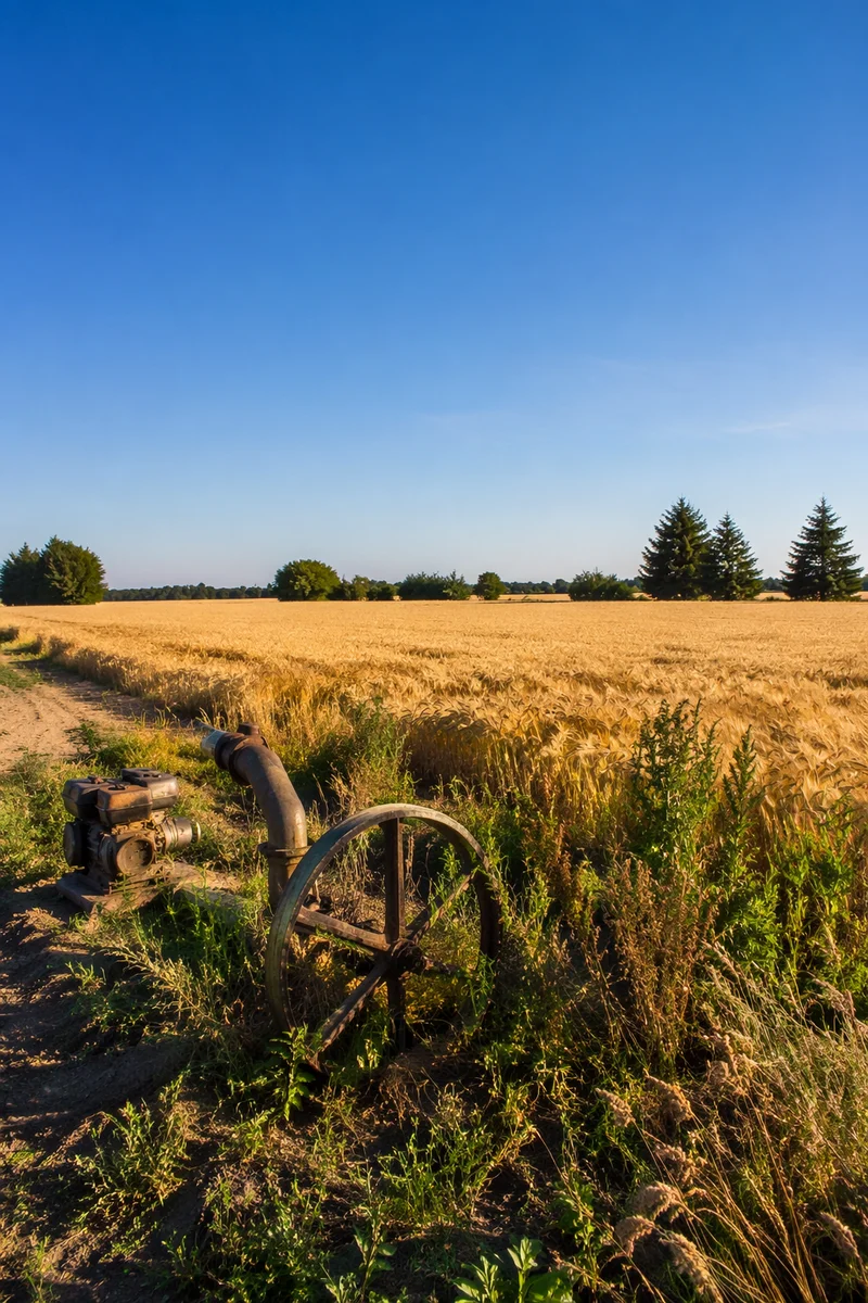 Golden Wheat Harvest Beneath Evergreen Horizon