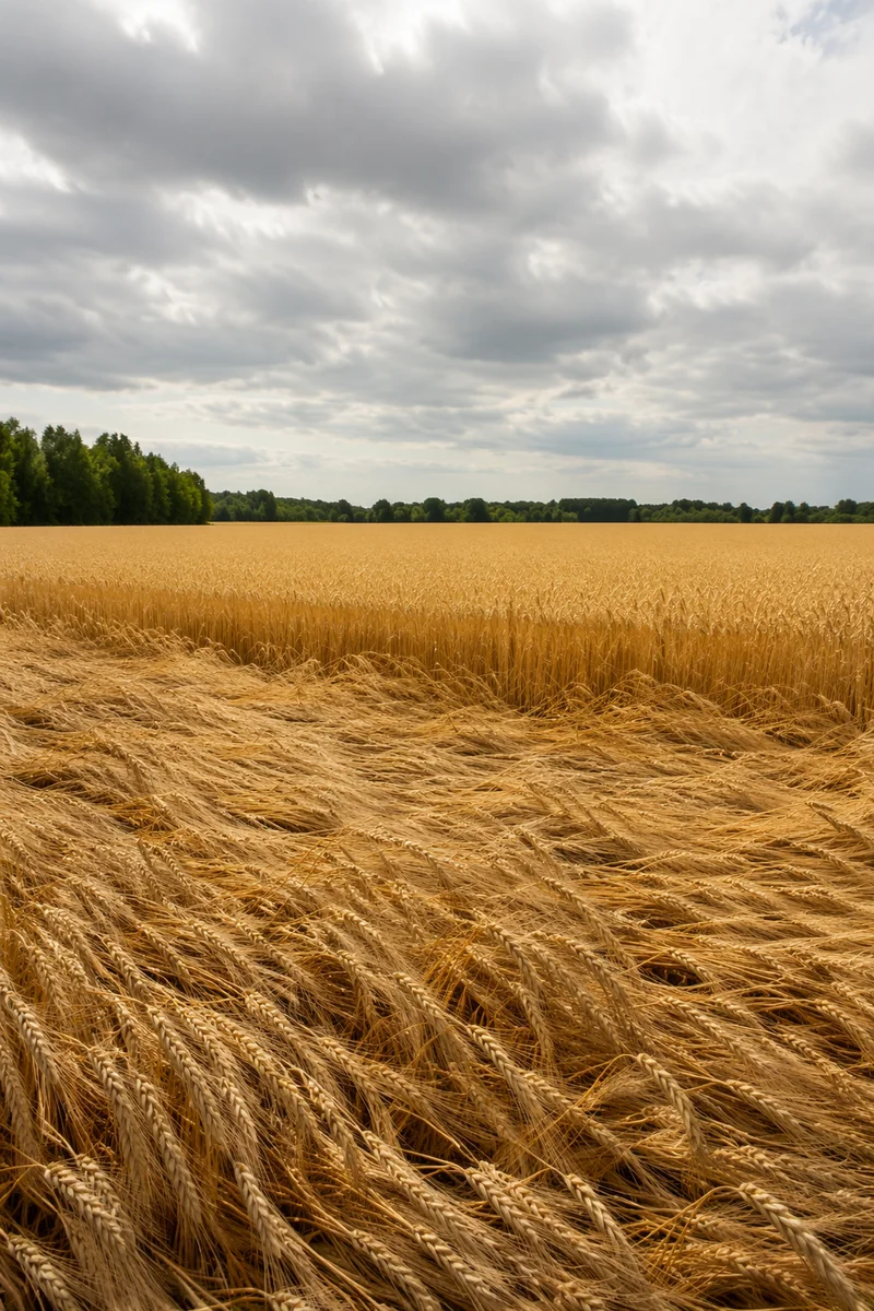 Golden Wheat Harvest Under Overcast Sky