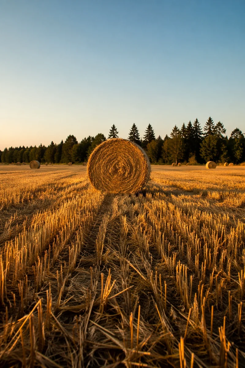 Golden Wheat Harvest with Evergreen Horizon