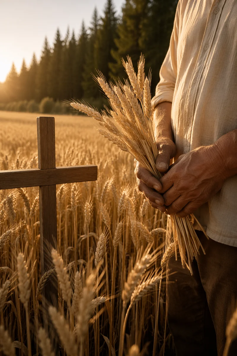 Golden Wheat Harvest with Wooden Cross