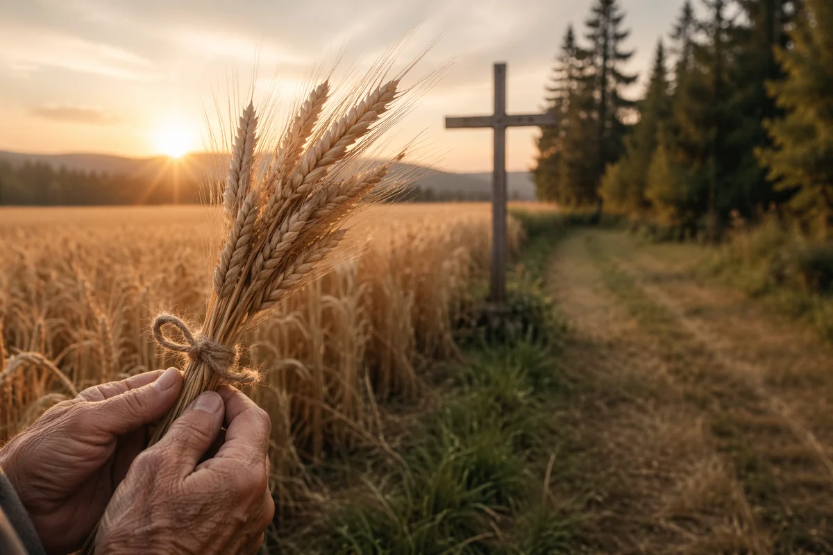 Golden Wheat Harvest with Wooden Cross