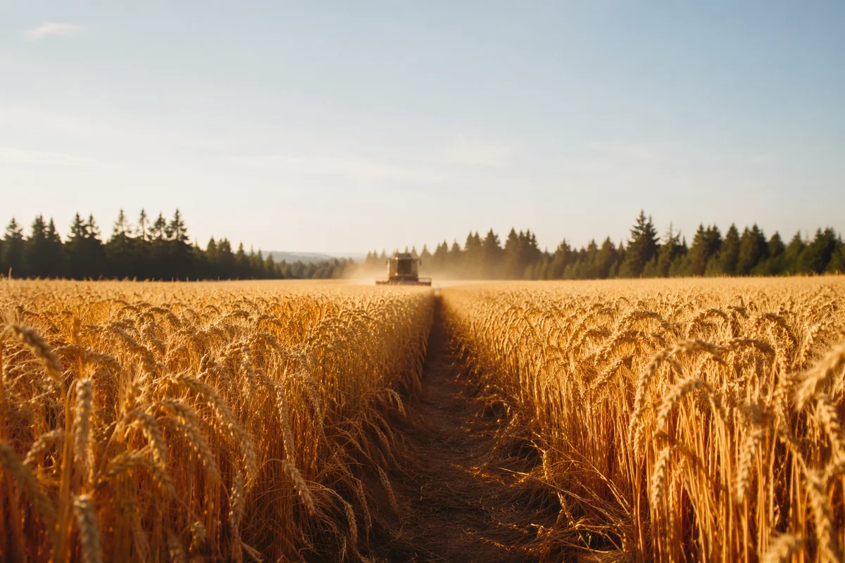 Golden Wheat Field with Distant Tractor