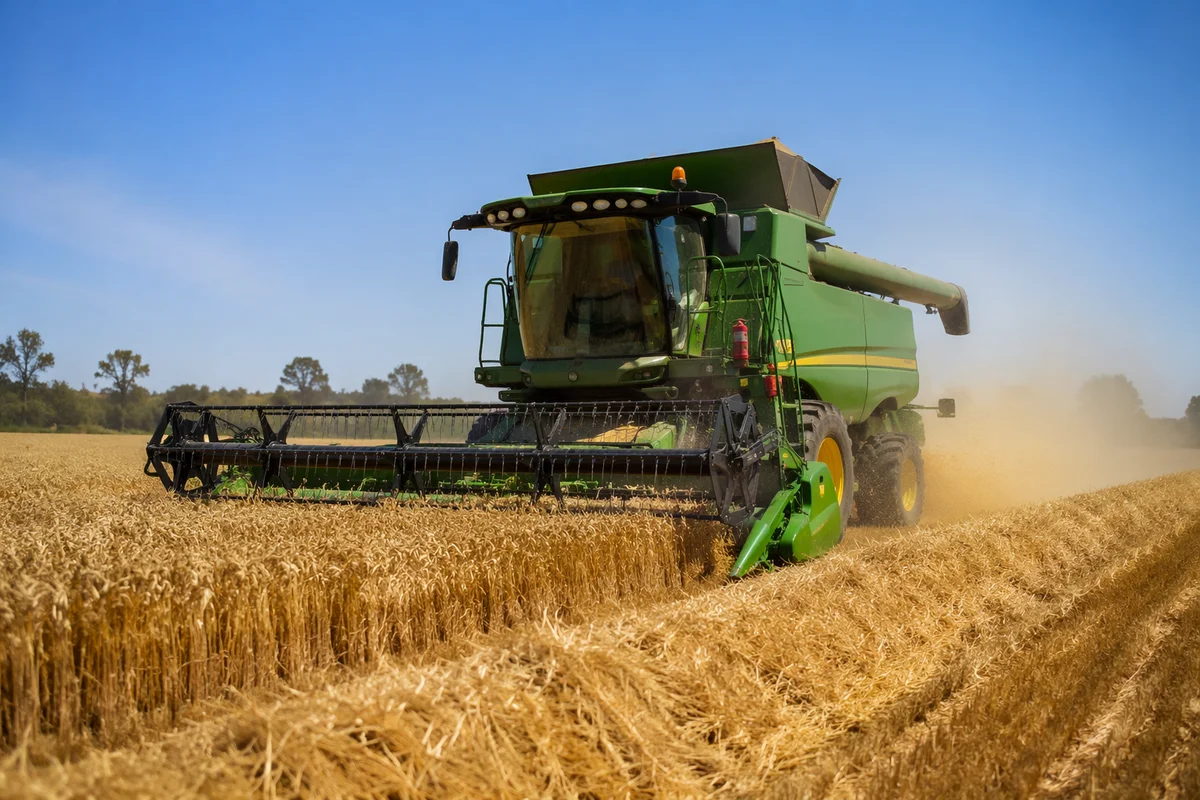 Golden Wheat Harvest with Combine Harvester