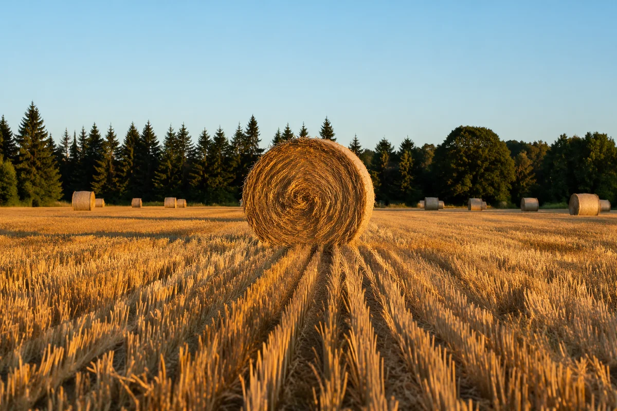 Golden Wheat Harvest with Evergreen Horizon