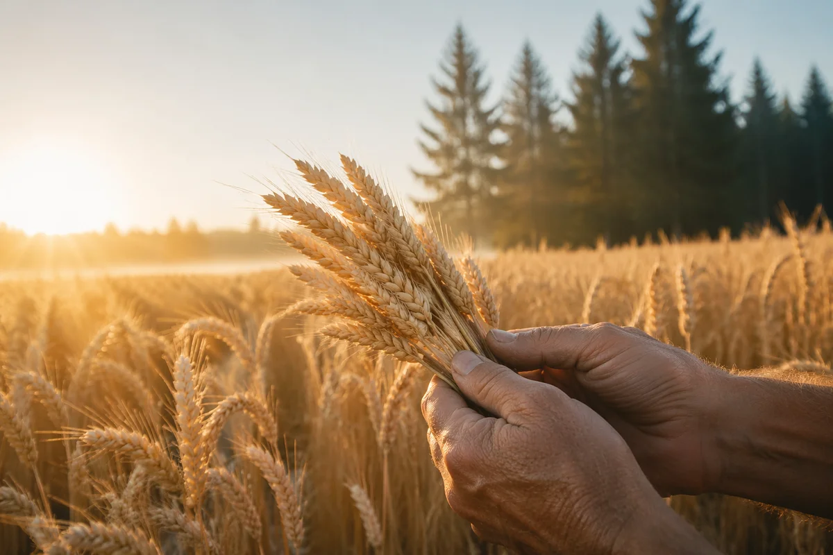 Golden Wheat Harvest with Evergreen Faith