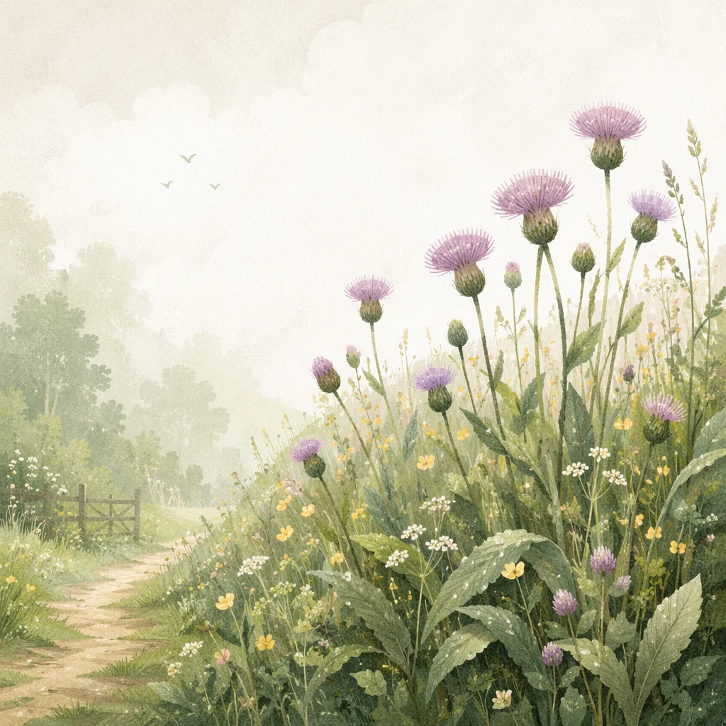 Soft Morning Wildflower Meadow with Evergreen Calm