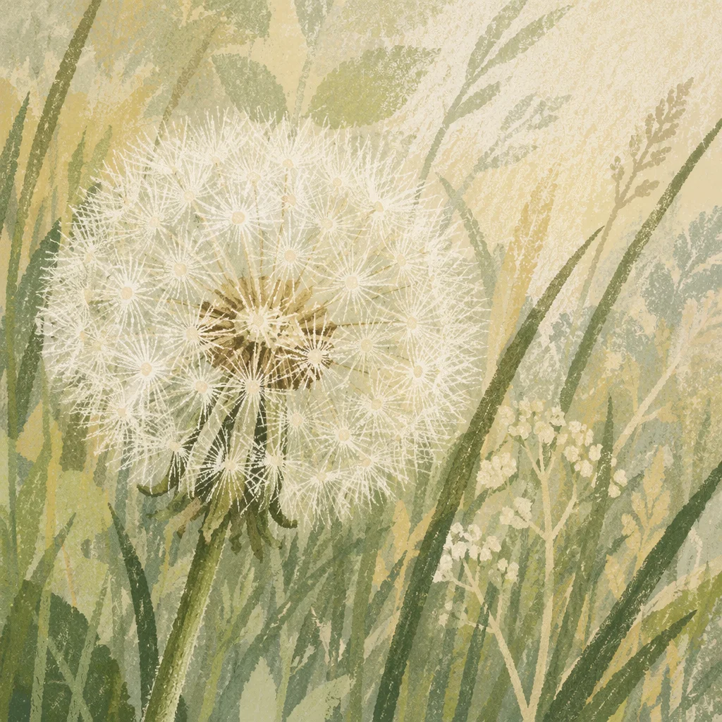 Dandelion Seed Head in Morning Meadow