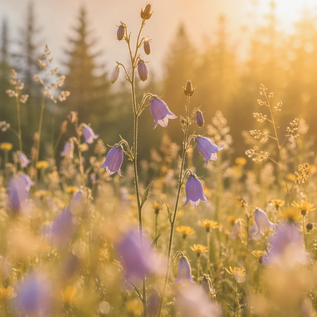 Evergreen Meadow Wildflowers in Morning Light