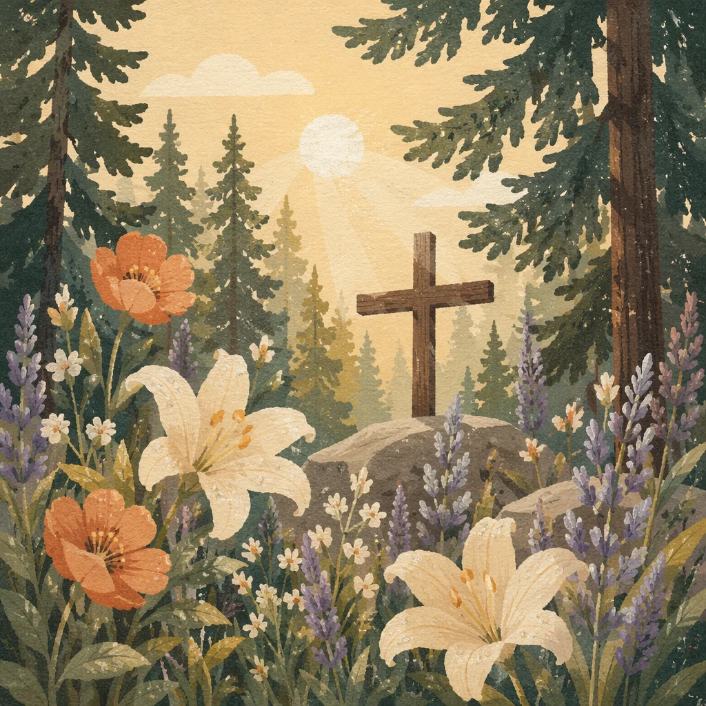 Wildflower Meadow Cross in Morning Light