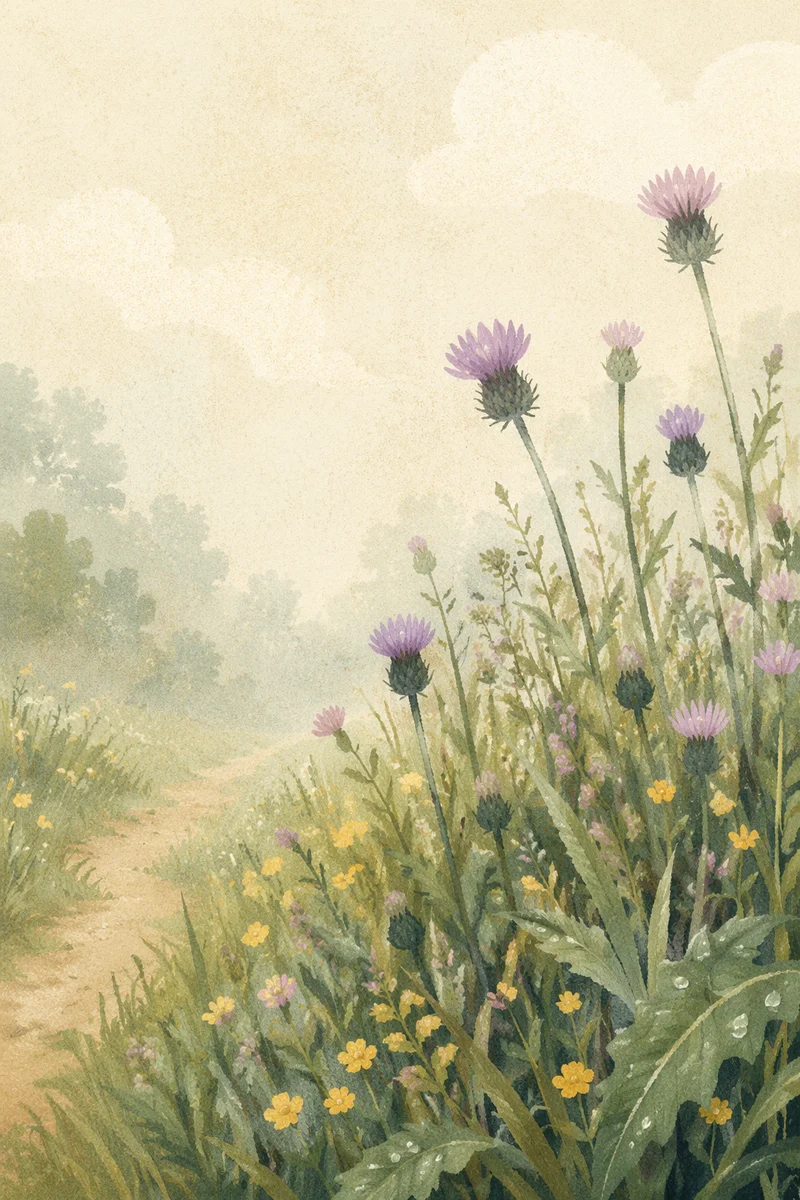 Soft Morning Wildflower Meadow with Thistles