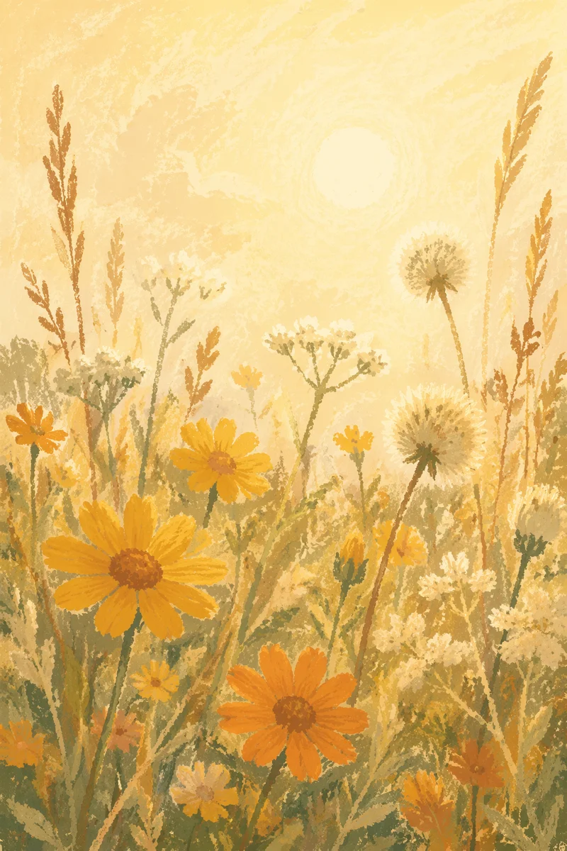 Sunlit Wildflower Meadow in Morning Glow