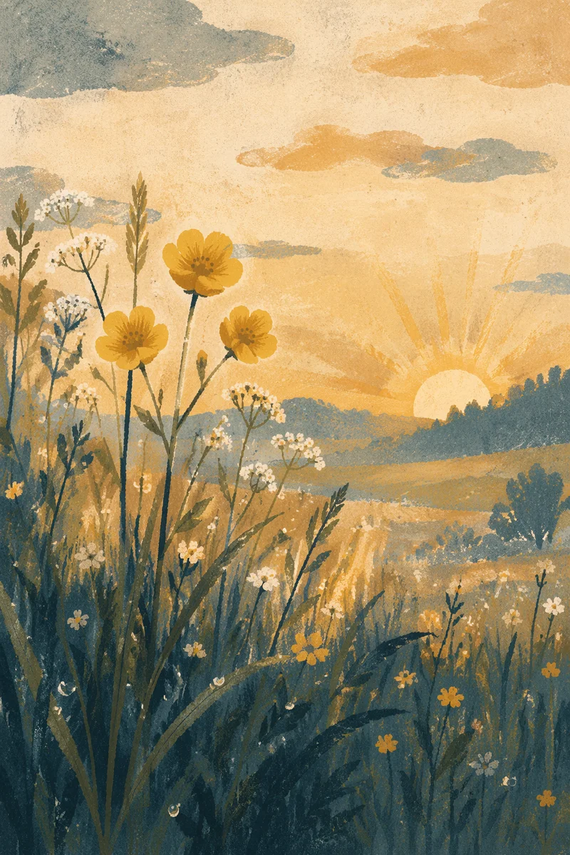 Dawn Wildflowers in Soft Meadow Light