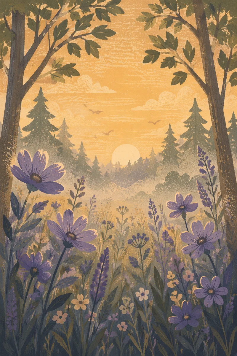 Evergreen Wildflower Meadow in Morning Light