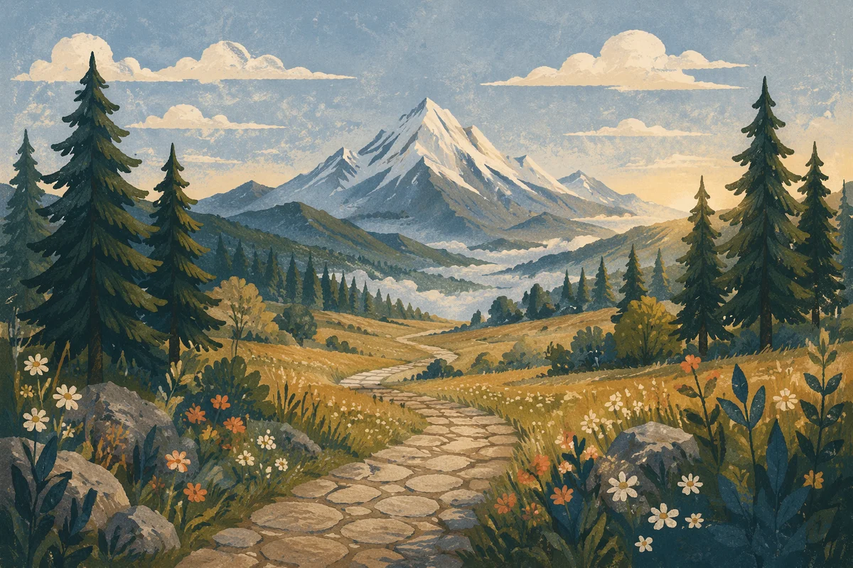 Morning Wildflower Meadow Path to Mountain