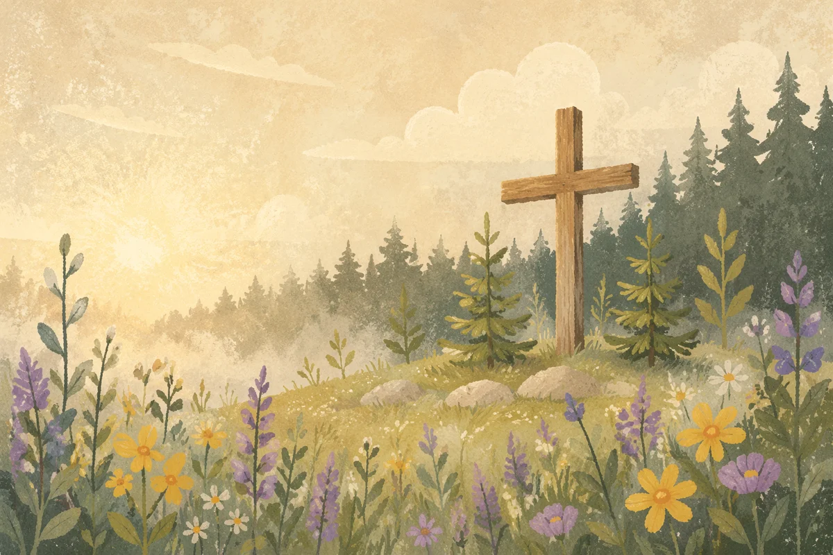 Wildflower Meadow Cross in Morning Light