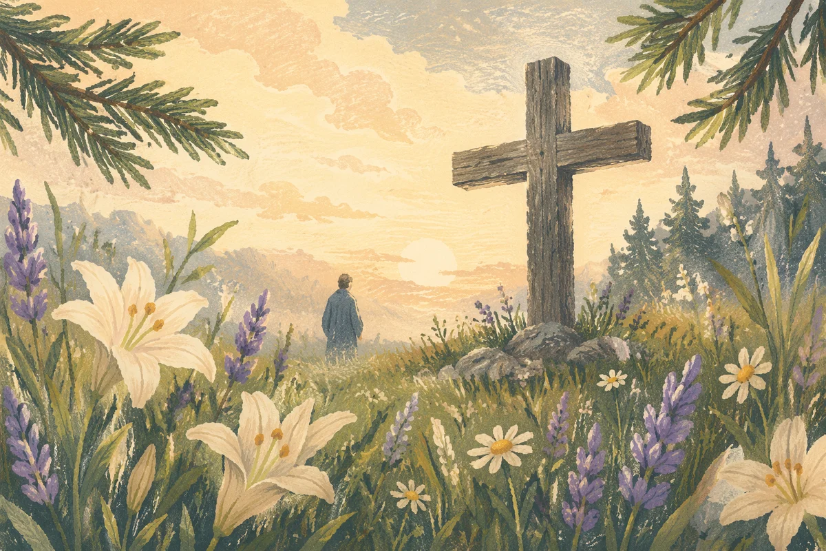 Wildflower Meadow Cross in Morning Light