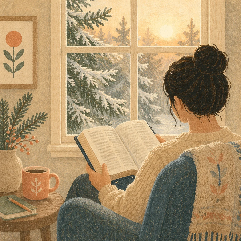 Quiet Bible Reading by Frosted Window