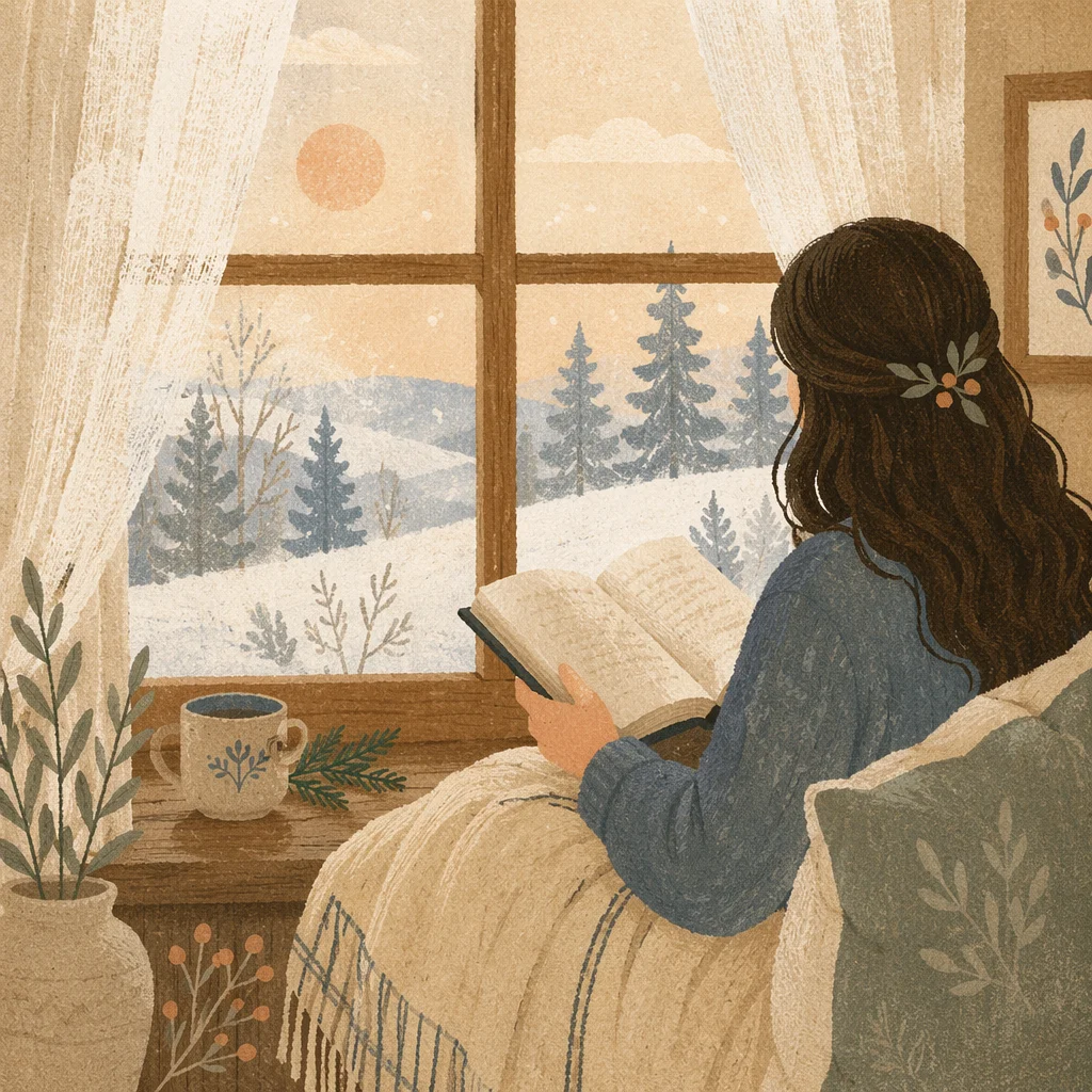 Woman Reading Bible in Winter Window Light