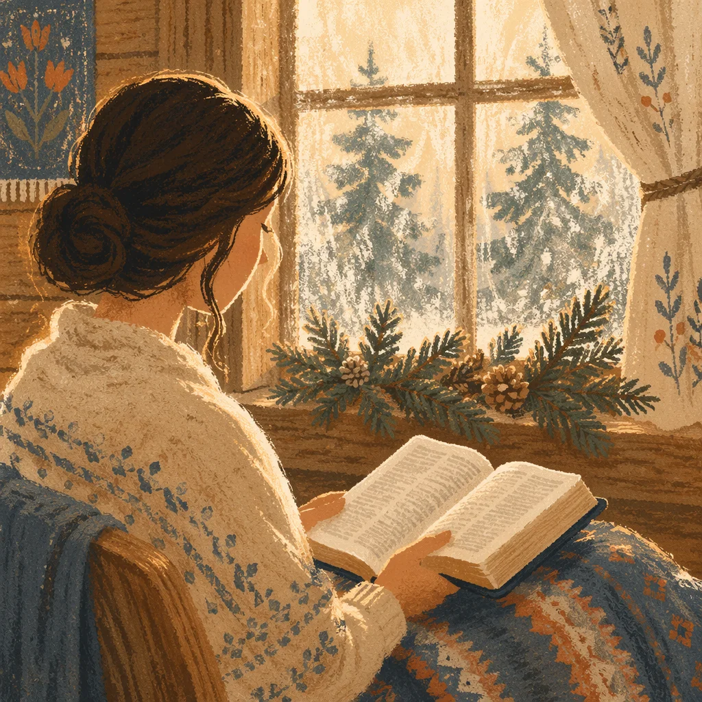 Quiet Bible Reading by Evergreen Window