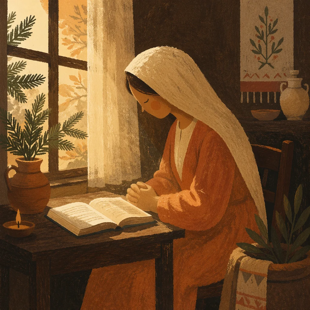 Quiet Bible Reading by Evergreen Window