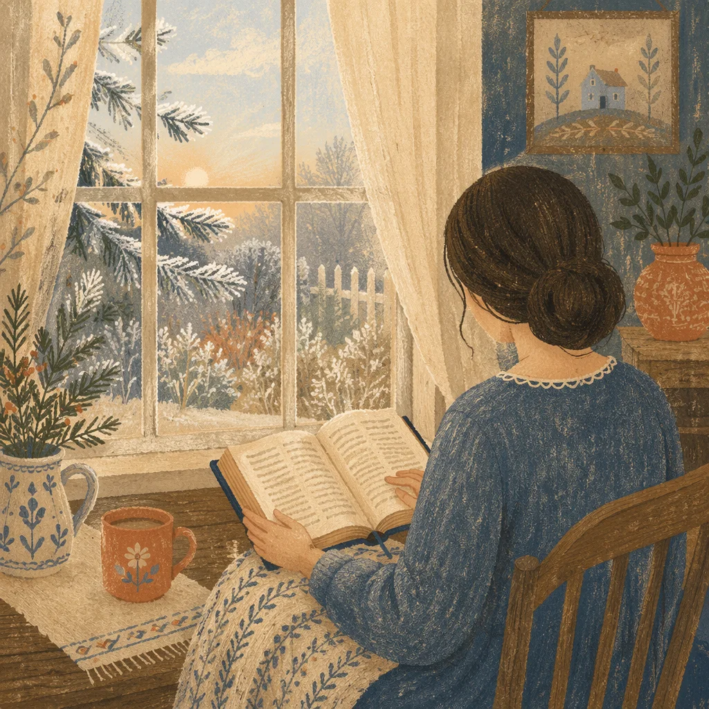 Peaceful Bible Reading by Frosted Window