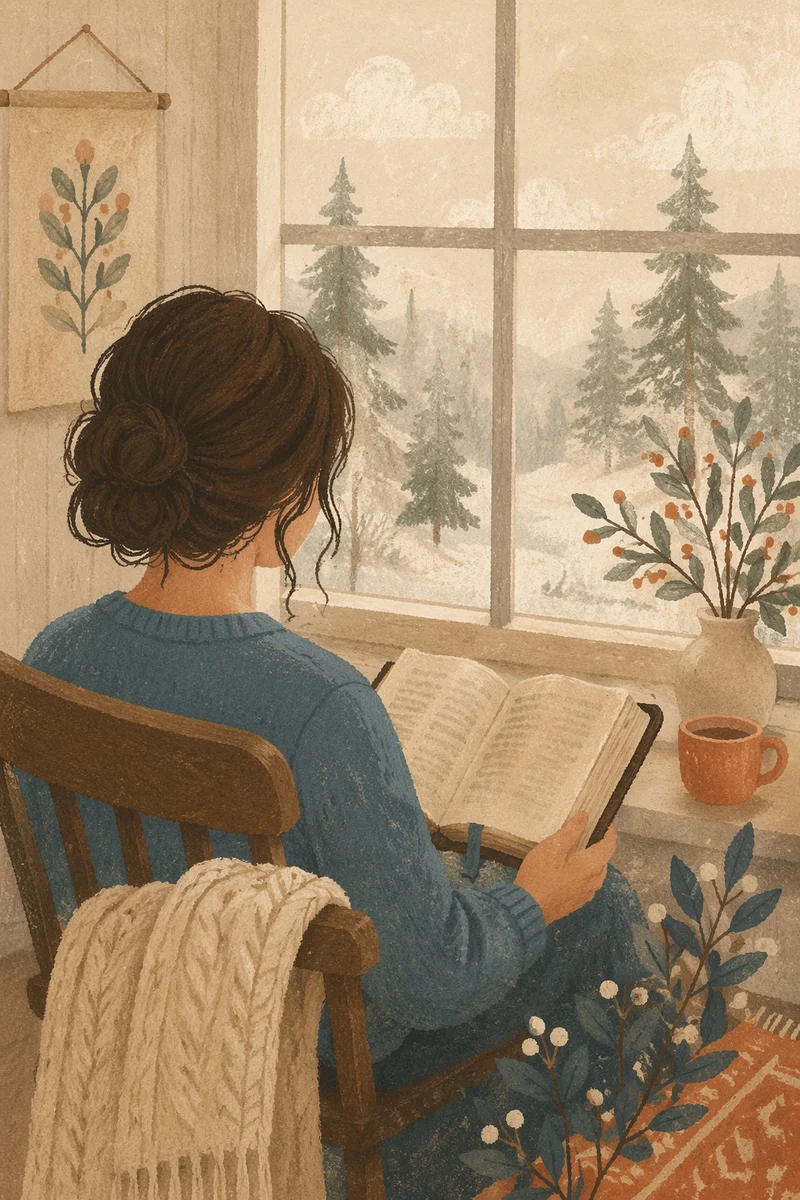Woman Reading Bible by Winter Window