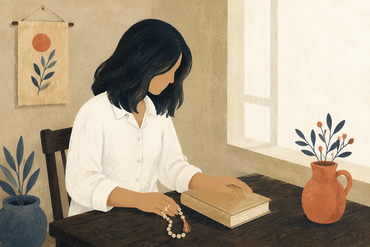 Woman Praying Beside Window With Bible
