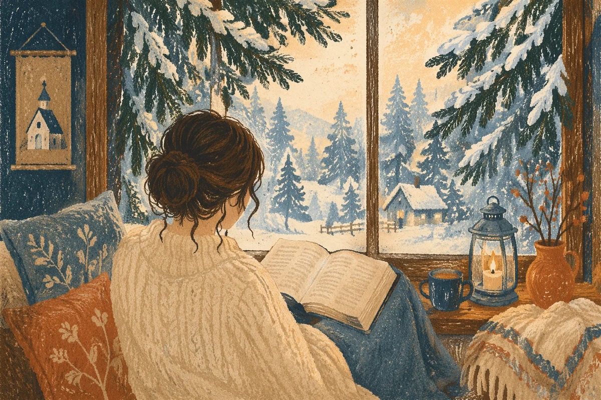 Woman Reading Bible by Winter Window