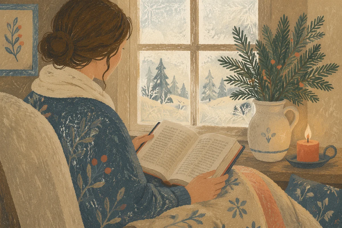 Woman Reading Bible by Frosted Window